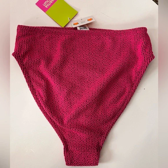 NWT High Waisted French Cut Ribbed Pink & Black Bikini Bottom - Picture 2 of 6